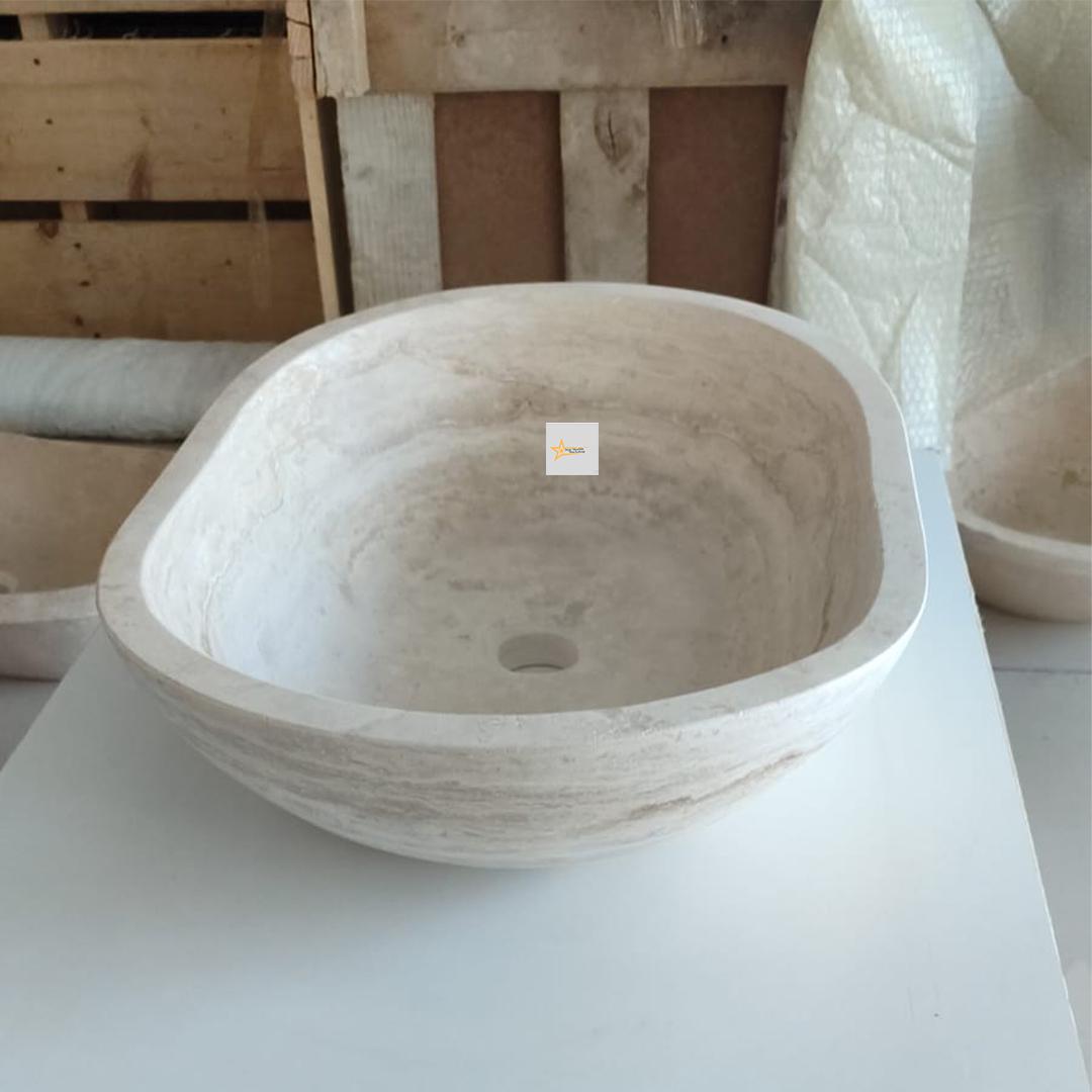 Hand Carved Travertine Marble Sink: Farmhouse Bathroom Vanity