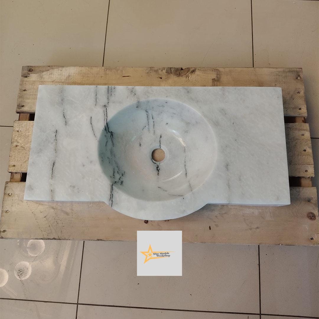 Ready to Ship Carrera White Marble Sink Wall Mounted Sink Farmhouse Sink Powder Room Sink Hand Carved Marble Sink