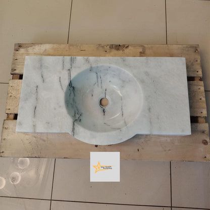 Ready to Ship Carrera White Marble Sink Wall Mounted Sink Farmhouse Sink Powder Room Sink Hand Carved Marble Sink