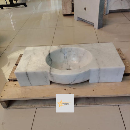 Ready to Ship Carrera White Marble Sink Wall Mounted Sink Farmhouse Sink Powder Room Sink Hand Carved Marble Sink