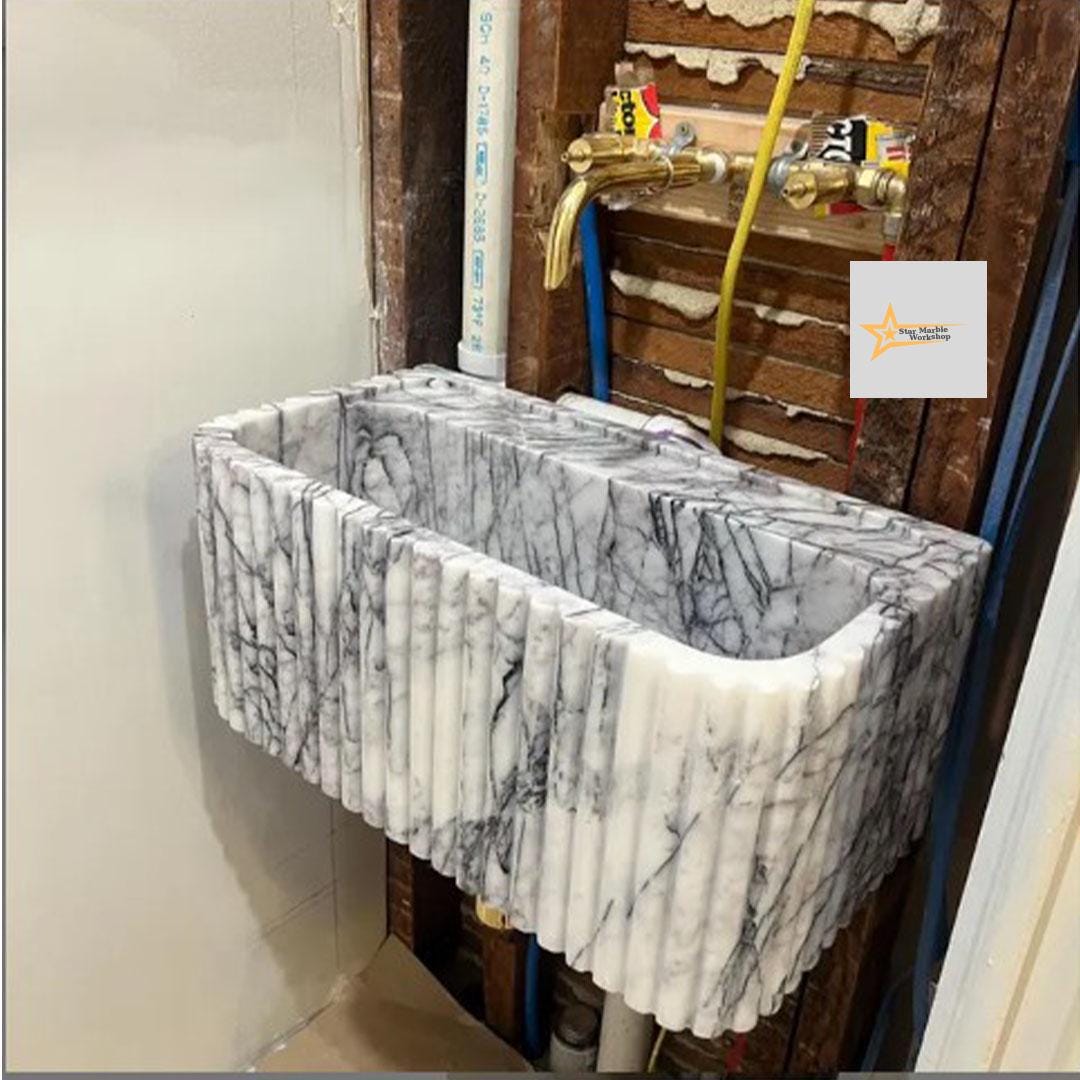 Calacatta Lilac Rectangular Sink, Sink With Faucet Hole Farmhouse Sink Powder Room Sink Calacatta Sink  Hand Carved Marble Sink Washbasin