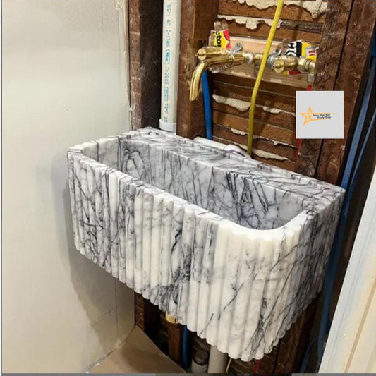 Calacatta Lilac Rectangular Sink, Sink With Faucet Hole Farmhouse Sink Powder Room Sink Calacatta Sink  Hand Carved Marble Sink Washbasin