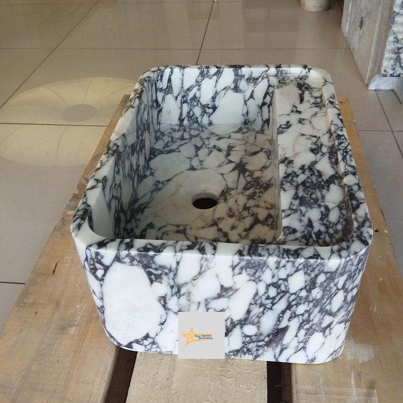Calacatta Viola Marble Sink Wall Mounted Sink Farmhouse Sink Toilet Room Sink Calacatta Sink Hand Carved Marble Sink Marble Sink