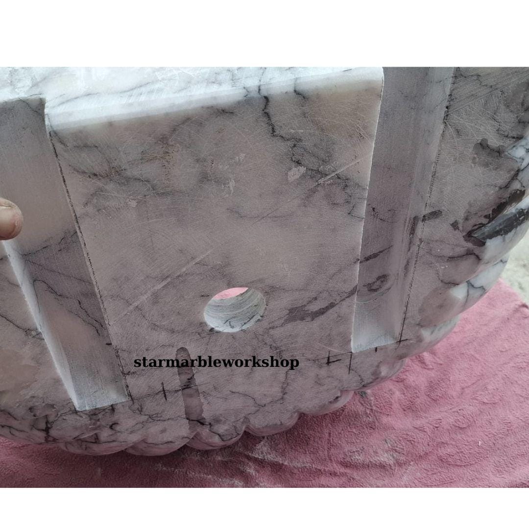 Calacatta Lilac Rectangular Sink, Sink With Faucet Hole Farmhouse Sink Powder Room Sink Calacatta Sink  Hand Carved Marble Sink Washbasin