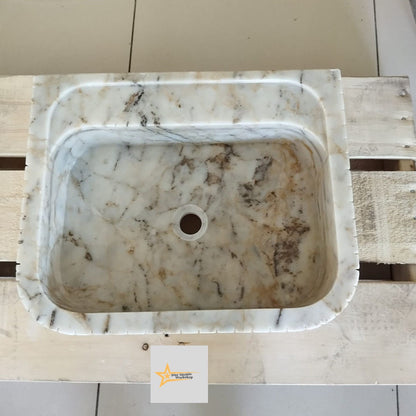 Ready To Ship Calacatta Gold Rectangular Sink Wall Mounted Sink Powder Room Sink Calacatta Sink  Hand Carved Marble Sink Marble Washbasin