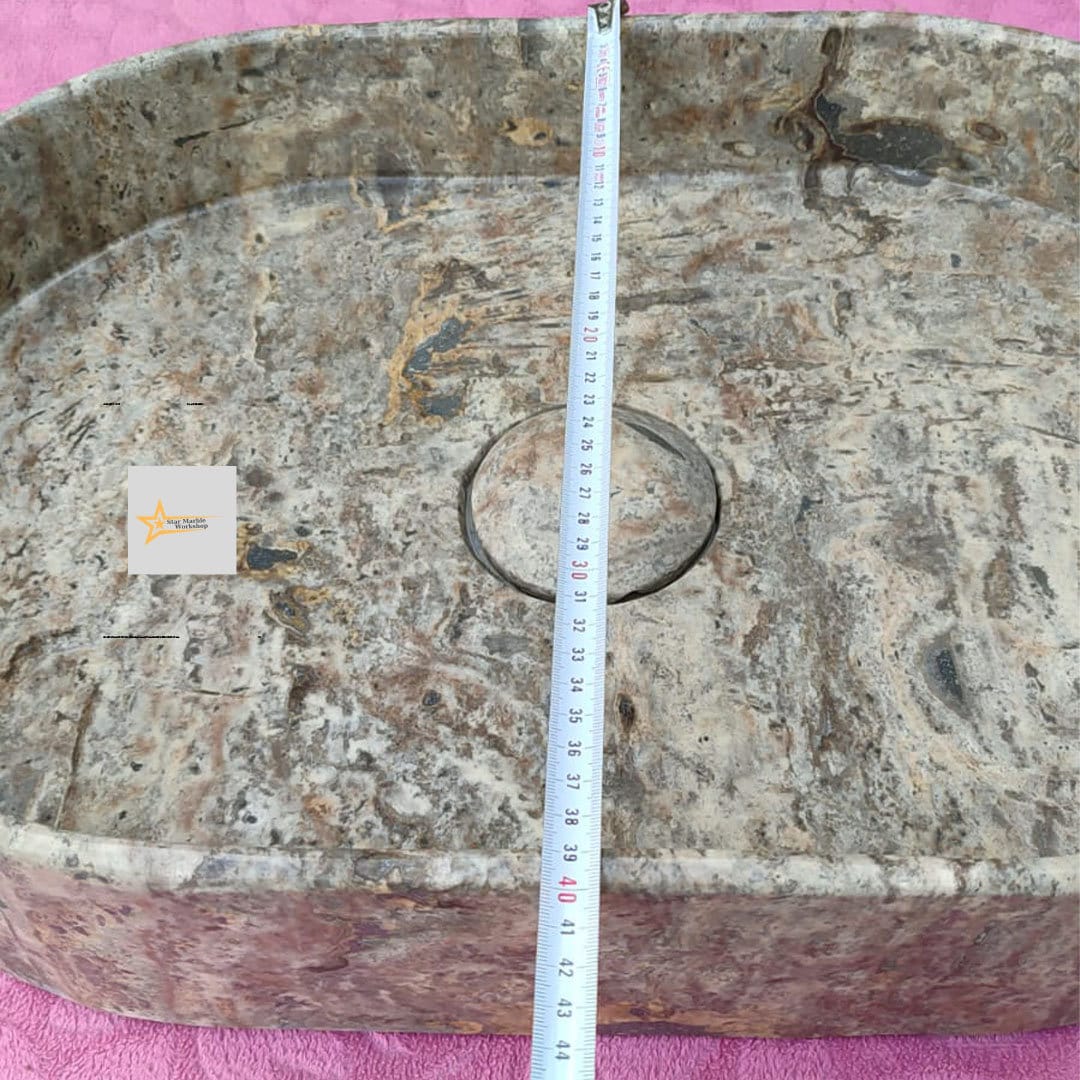 Ready to Ship Silver Travertine Sink Sink with Concealed Drain Wall Mounted Sink Oval Sink  Marble Washbasin  Hand Carved Marble Sink