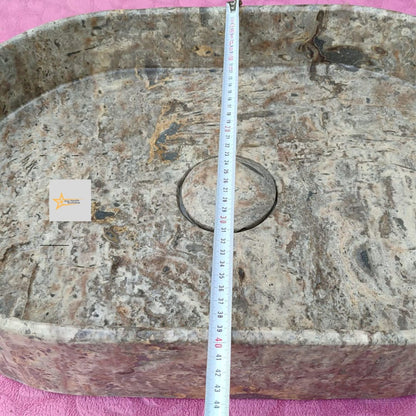 Ready to Ship Silver Travertine Sink Sink with Concealed Drain Wall Mounted Sink Oval Sink  Marble Washbasin  Hand Carved Marble Sink