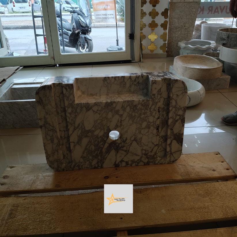 Calacatta Viola Marble Sink Wall Mounted Sink Farmhouse Sink Toilet Room Sink Calacatta Sink Hand Carved Marble Sink Marble Sink