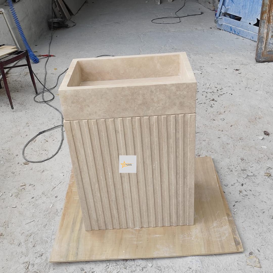 Hand-Carved Travertine Marble Sink: Farmhouse Bathroom, Cafe Restaurant