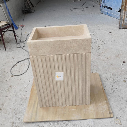 Hand-Carved Travertine Marble Sink: Farmhouse Bathroom, Cafe Restaurant