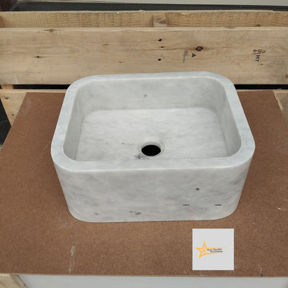 Ready to Ship White Marble Sink Wall Mounted Sink Farmhouse Sink Powder Room Sink Hand Carved Marble Sink Sink vanity
