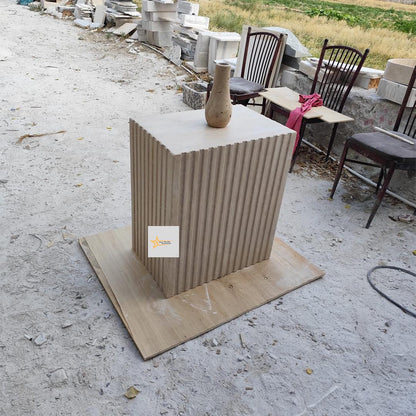 Handmade Fluted Travertine Console Table: Modern Stone Entryway Furniture