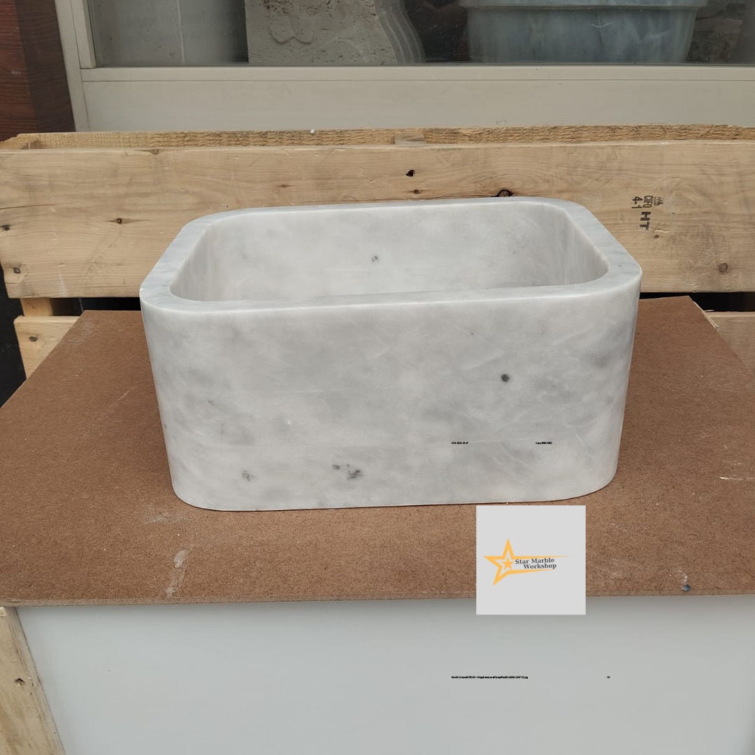 Ready to Ship White Marble Sink Wall Mounted Sink Farmhouse Sink Powder Room Sink Hand Carved Marble Sink Sink vanity