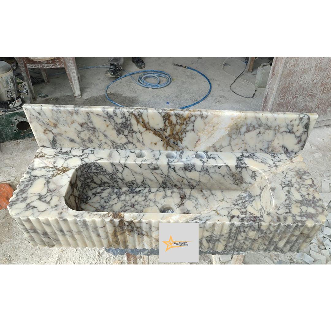 Calacatta Viola Marble Sink Wall Mounted Sink Farmhouse Sink Powder Room Sink Calacatta Sink  Hand Carved Marble Sink