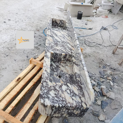 Handmade Calacatta Viola Marble Double Sink – Luxury Bathroom Basin, Wall-Mounted or Countertop Natural Stone Vanity