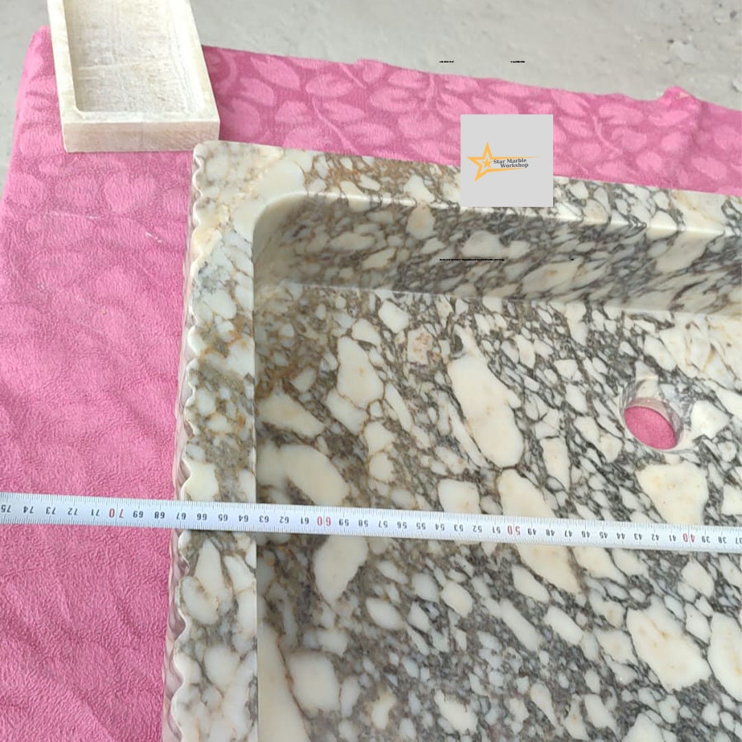 Ready To Ship Calacatta Viola Marble Sink Wall Mounted Sink Farmhouse Sink Powder Room Sink Calacatta Sink  Hand Carved Marble Sink