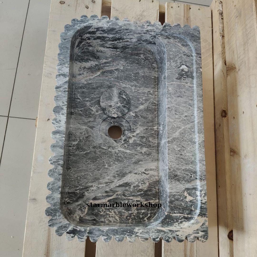 Süpren Salome Marble Sink Wall Mounted Sink Farmhouse Sink Powder Room Sink  Hand Carved Marble Sink Concealed Drain Sink sink for bathroom