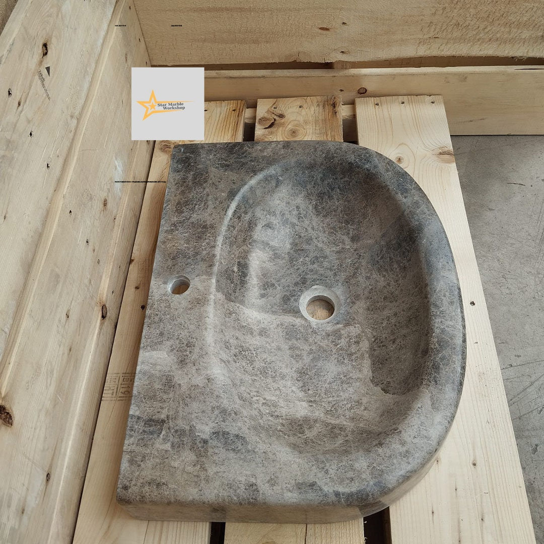 Ready to Ship Dark Emperador Marble Sink Farmhouse Sink Powder Room Sink Calacatta Sink Hand Carved Marble Sink