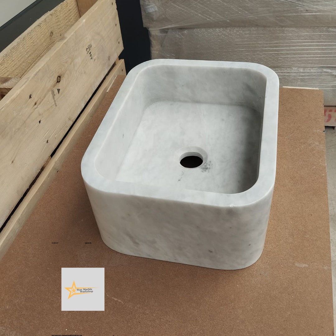 Ready to Ship White Marble Sink Wall Mounted Sink Farmhouse Sink Powder Room Sink Hand Carved Marble Sink Sink vanity