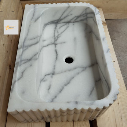 Calacatta Viola Marble Sink Wall Mounted Sink Farmhouse Sink Powder Room Sink Calacatta Sink  Hand Carved Marble Sink Washbasin