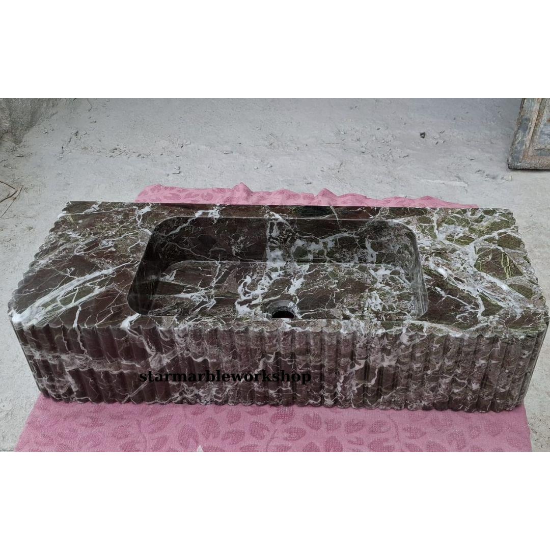 Hand-Carved Marble Sink, Grooved Sink, Wall-Mounted Sink, Luxury Design, Bathroom Sink, Colorful Sinks, Purple Sink, Minimalist Sink,