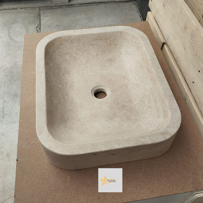 Hand Carved Travertine Marble Sink: Farmhouse Bathroom Vanity (W19.6" x D15.7" x H3.9")