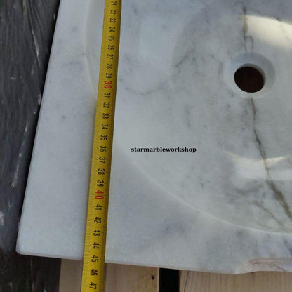 Ready to Ship Carrera White Marble Sink Wall Mounted Sink Farmhouse Sink Powder Room Sink Hand Carved Marble Sink