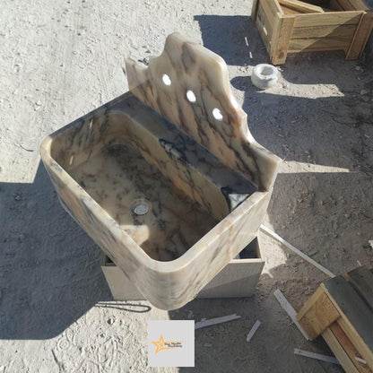 Calacatta Gold Rectangular Sink, Sink With Faucet Hole Farmhouse Sink Powder Room Sink Calacatta Sink  Hand Carved Marble Sink Washbasin