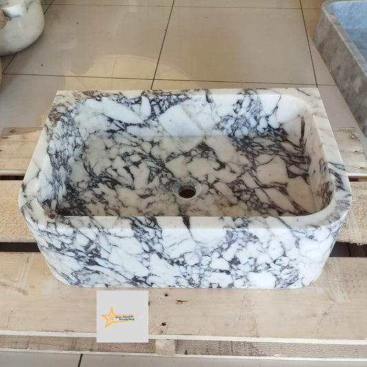 Ready To Ship Calacatta Viola Marble Sink Wall Mounted Sink Farmhouse Sink Powder Room Sink Calacatta Sink  Hand Carved Marble Sink