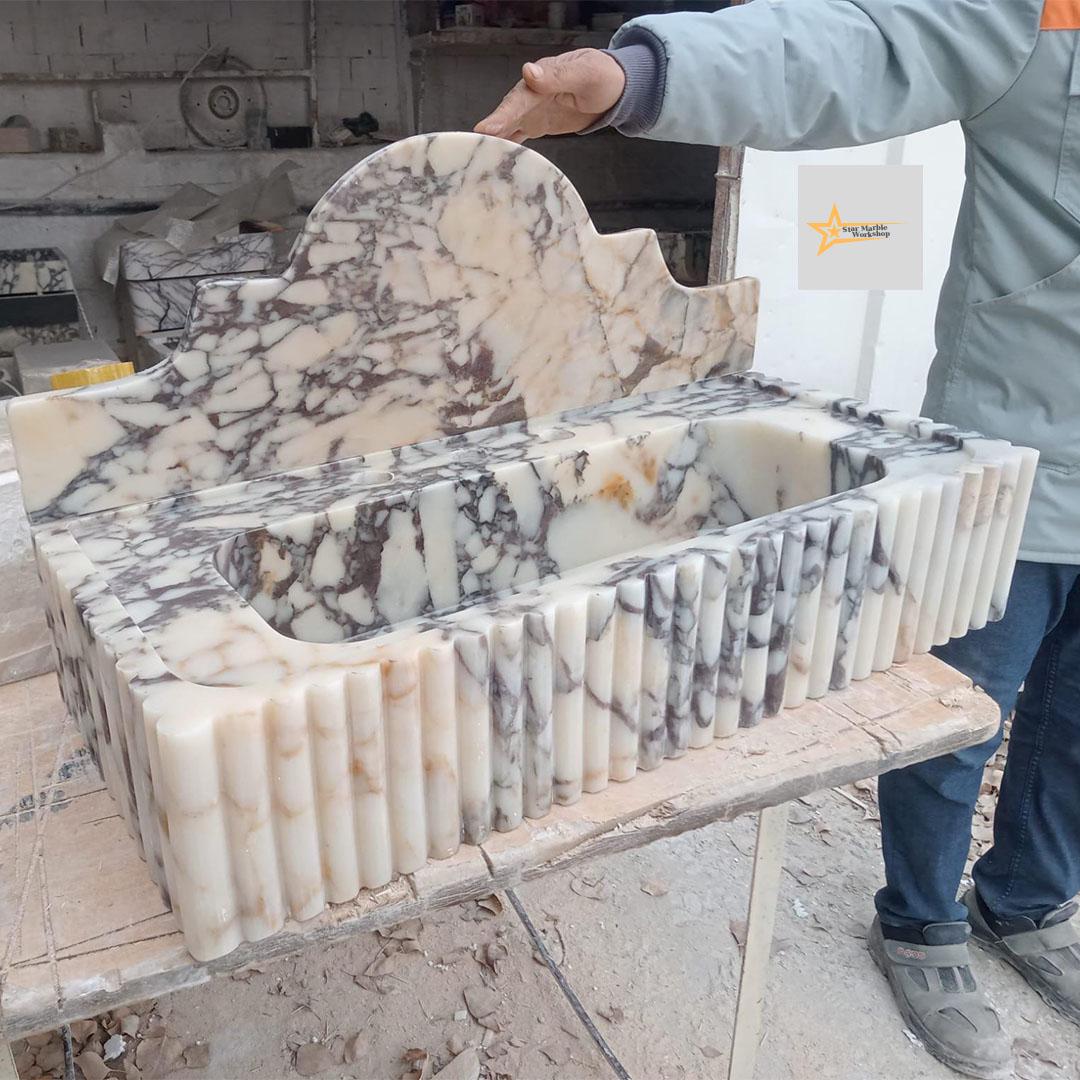 Handmade Calacatta Viola Marble Sink Wall-Mounted & Countertop with Backsplash, Modern Bathroom Design Natural Stone Sink sink for bathroom