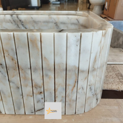 Ready To Ship Calacatta Gold Rectangular Sink Wall Mounted Sink Powder Room Sink Calacatta Sink  Hand Carved Marble Sink Marble Washbasin