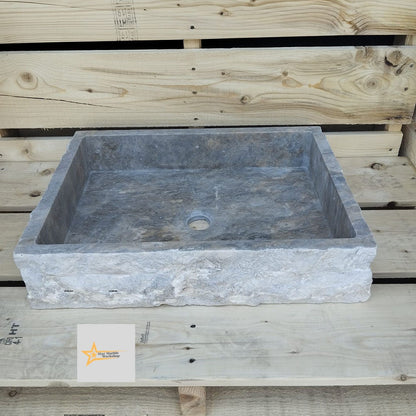 Ready to Ship Silver Travertine Sink Farmhouse Sink Powder Room Sink Hand Carved Marble Sink Bathroom Sink Natural Stone
