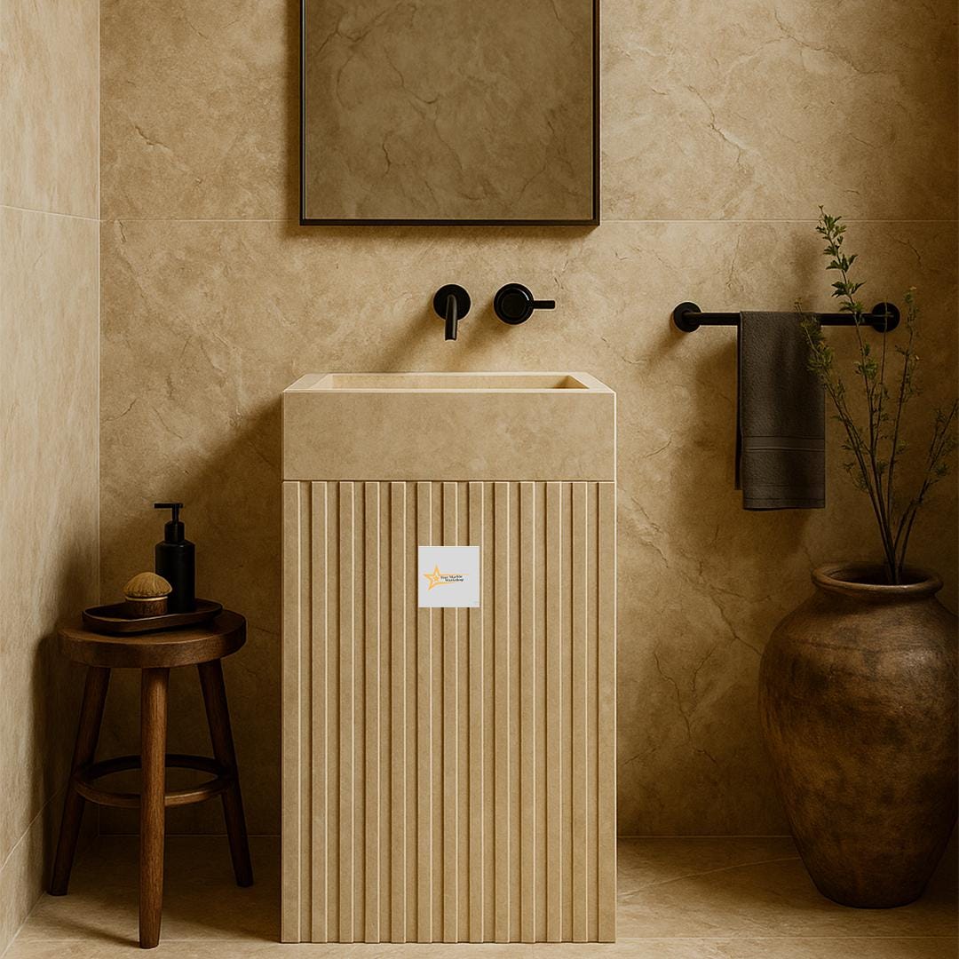 Hand-Carved Travertine Marble Sink: Farmhouse Bathroom, Cafe Restaurant