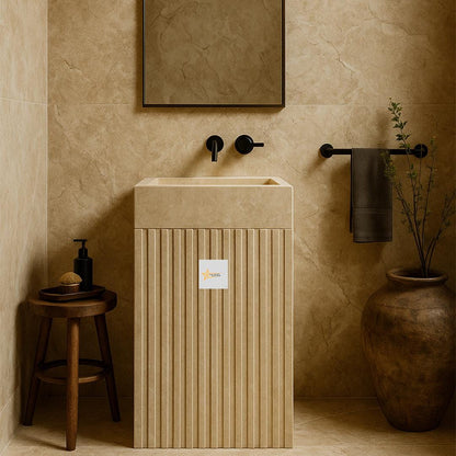 Hand-Carved Travertine Marble Sink: Farmhouse Bathroom, Cafe Restaurant