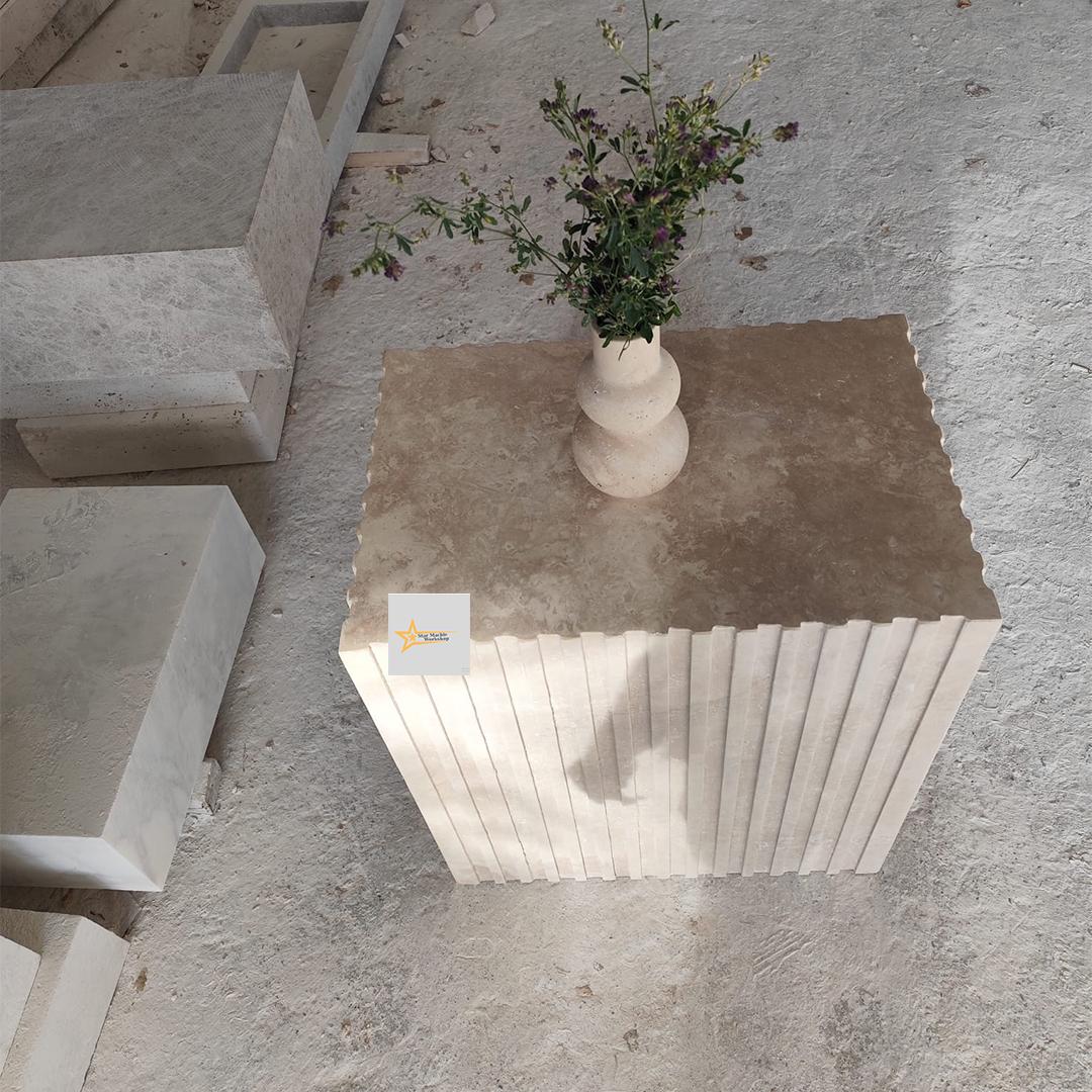 Handmade Fluted Travertine Console Table: Modern Stone Entryway Furniture