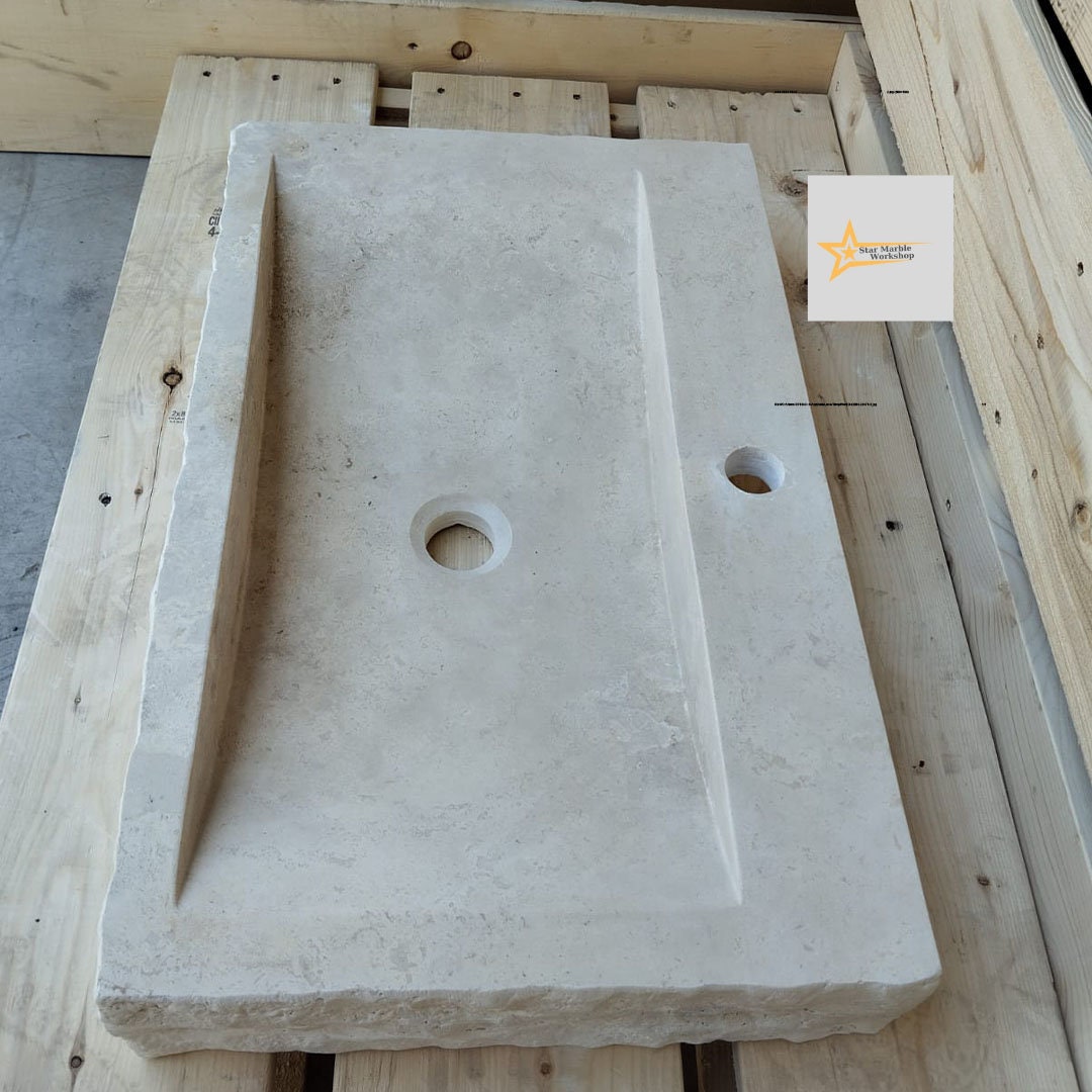 Wall Mounted Sink, Farmhouse Sink, Powder Room Sink, Hand Carved Marble Sink, Natural Stone Sink, Classic Travertine Sink