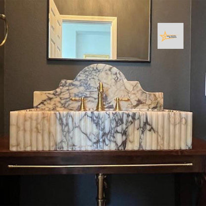 Handmade Calacatta Viola Marble Sink Wall-Mounted & Countertop with Backsplash, Modern Bathroom Design Natural Stone Sink sink for bathroom