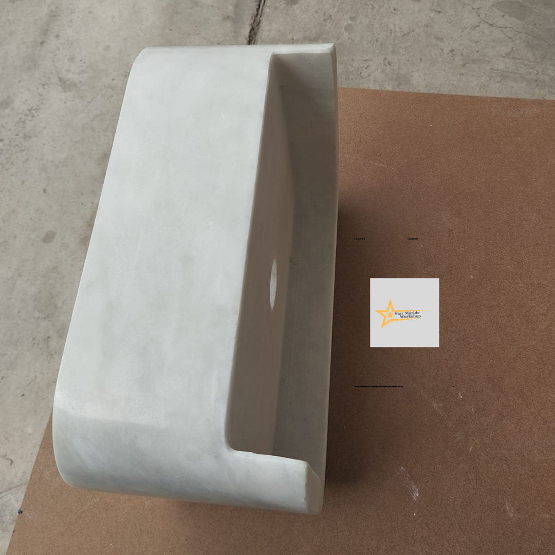 Ready to Ship White Marble Sink Wall Mounted Sink Farmhouse Sink Powder Room Sink Hand Carved Marble Sink Sink vanity