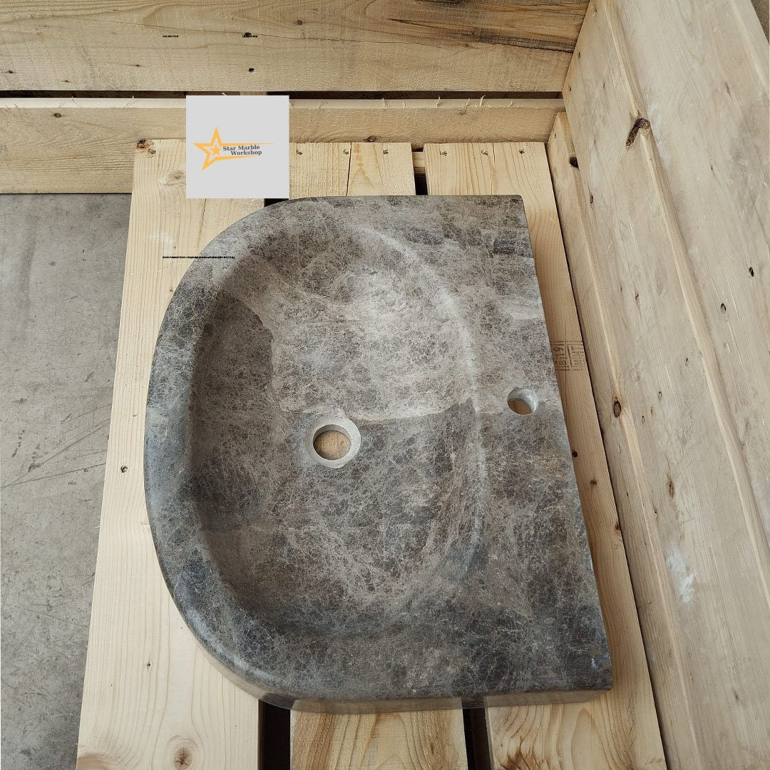 Ready to Ship Dark Emperador Marble Sink Farmhouse Sink Powder Room Sink Calacatta Sink Hand Carved Marble Sink