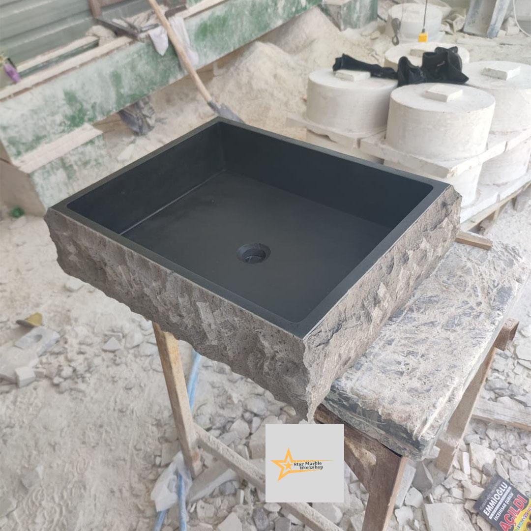 Basalt Black Stone Sink - 100% Natural Stone - Handmade - Stone Sink - Bathroom Design - Countertop Sink -