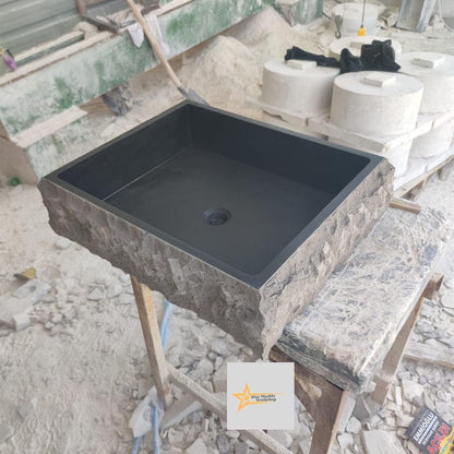 Basalt Black Stone Sink - 100% Natural Stone - Handmade - Stone Sink - Bathroom Design - Countertop Sink -