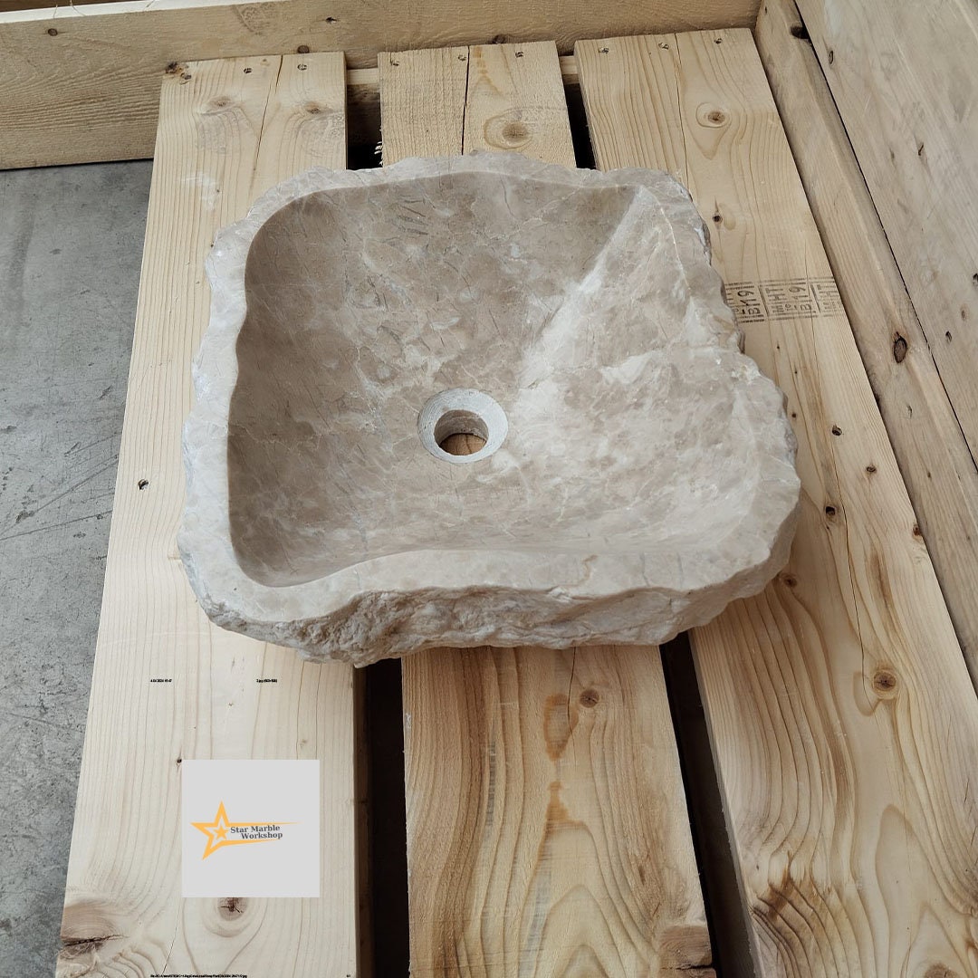 Ready To Ship Beige Marble Sink Ellipse Sink Farmhouse Sink Powder Room Sink  Countertop Sink  Hand Carved Marble Sink  Shapeless Sink