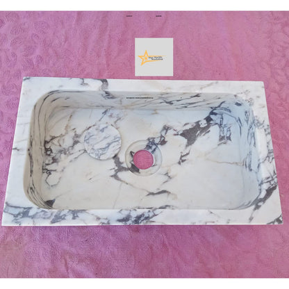 Hand Carved Calacatta Viola Marble Sink: Farmhouse Powder Room Vanity