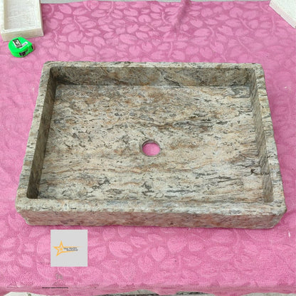 Ready to Ship Silver Travertine Sink Marble Washbasin Countertop Sink  Powder Room Sink Hand Carved Marble Sink Bathroom Sink