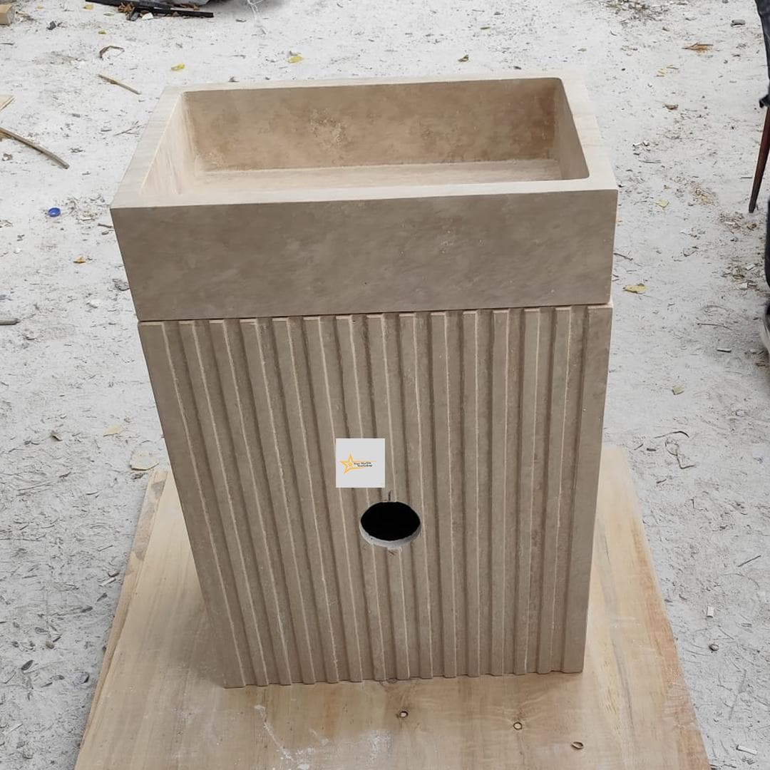 Hand-Carved Travertine Marble Sink: Farmhouse Bathroom, Cafe Restaurant