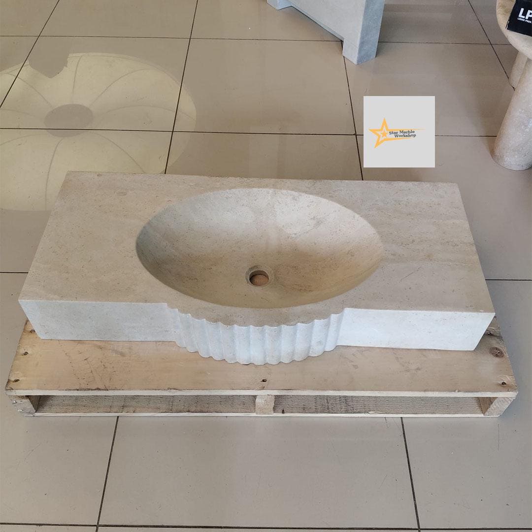 Handmade Travertine Stone Sink – Wall Mounted, Rustic & Modern Bathroom Design