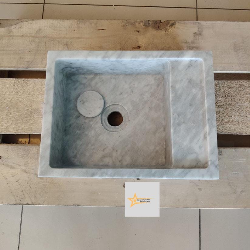 Ready To Ship Grey Marble Sink Wall Mounted Sink Farmhouse Sink Powder Room Sink Calacatta Sink  Hand Carved Marble Sink