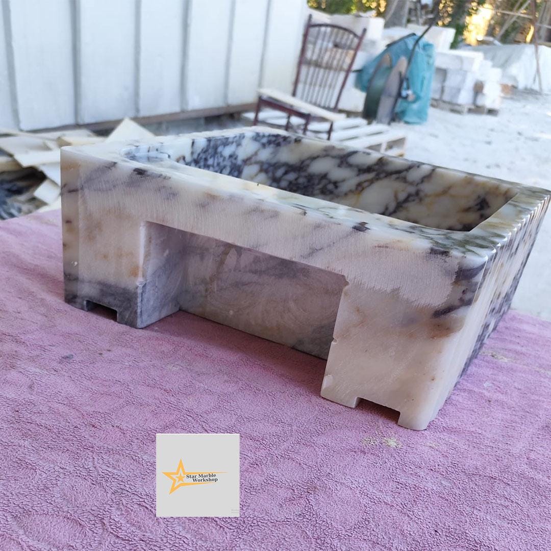 Calacatta Viola Marble Sink Wall Mounted Sink Farmhouse Sink Powder Room Sink  Hand Carved Marble Sink Concealed Drain Sink Sink vanity