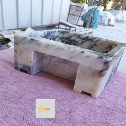 Calacatta Viola Marble Sink Wall Mounted Sink Farmhouse Sink Powder Room Sink  Hand Carved Marble Sink Concealed Drain Sink Sink vanity