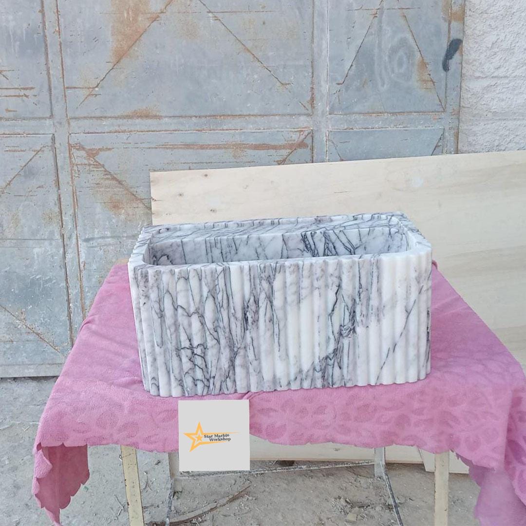 Calacatta Lilac Rectangular Sink, Sink With Faucet Hole Farmhouse Sink Powder Room Sink Calacatta Sink  Hand Carved Marble Sink Washbasin